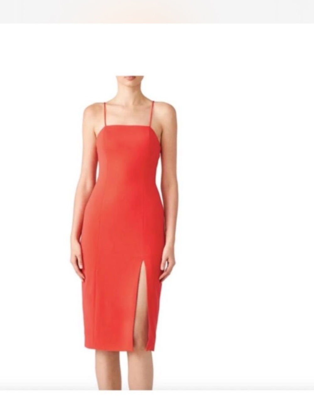 JAYGODFREY Coral-Red Spaghetti-Strap Midi Dress with Front Slit Sz 0